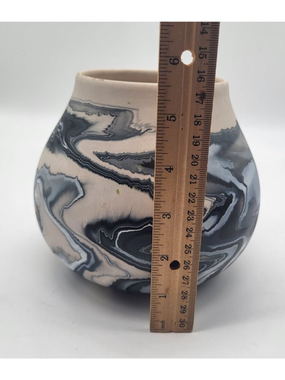 Vintage Nemadji Pottery USA Art Vase Blue Cream Marbled Swirl Matte Unglazed - Picture 7 of 11